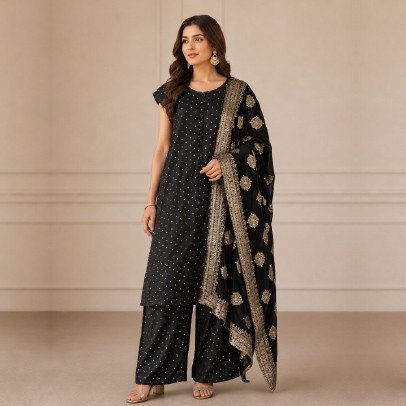 Elegant Banarsi Polka Dot 3 Piece Suit