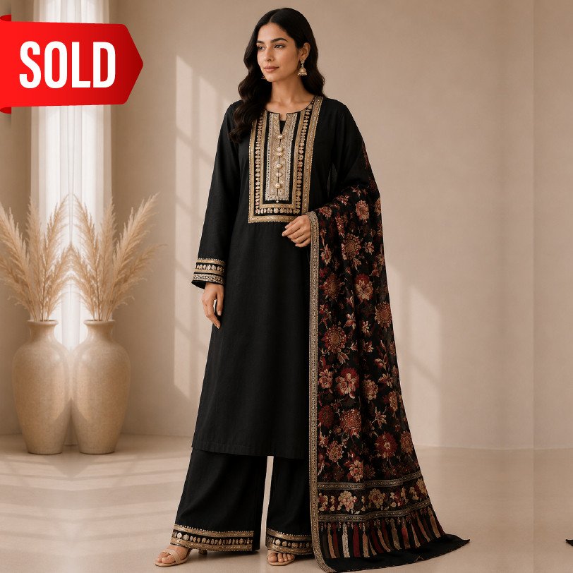 Women's 3 Piece Pashmina Suit with Embroidered Shawl