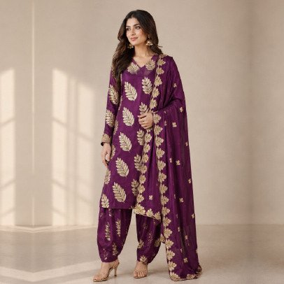 Luxury Raw Silk 3-Piece Sitara Embroidered Suit