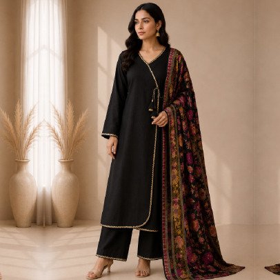 Women's 3 Piece Angrakha Pashmina Suit