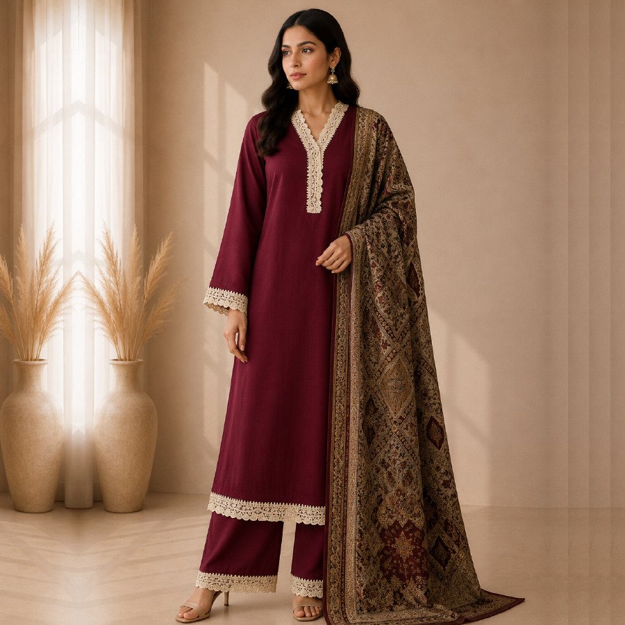 Women's 3 Piece Net Lace Pashmina Suit