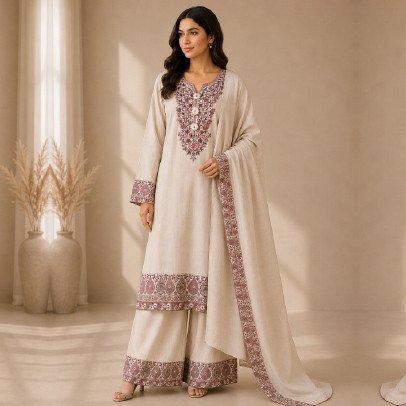 Luxury Pashmina Embroidered 3 Piece Suit