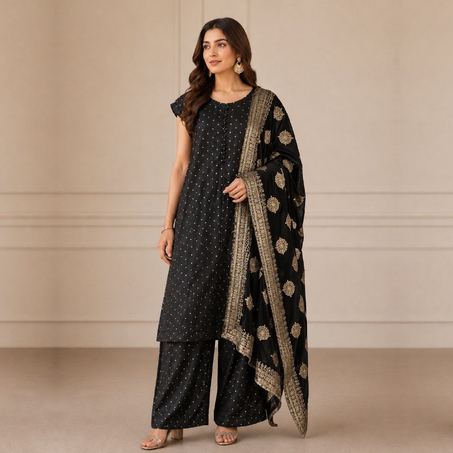 Elegant Banarsi Polka Dot 3 Piece Suit