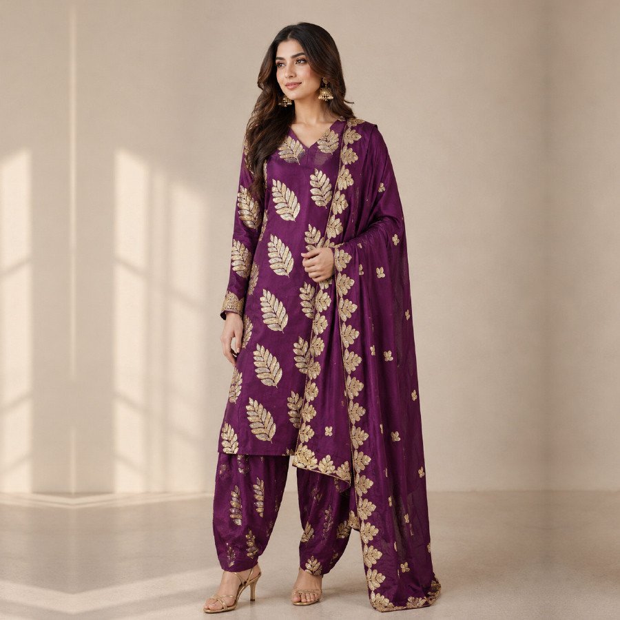 Luxury Raw Silk 3-Piece Sitara Embroidered Suit