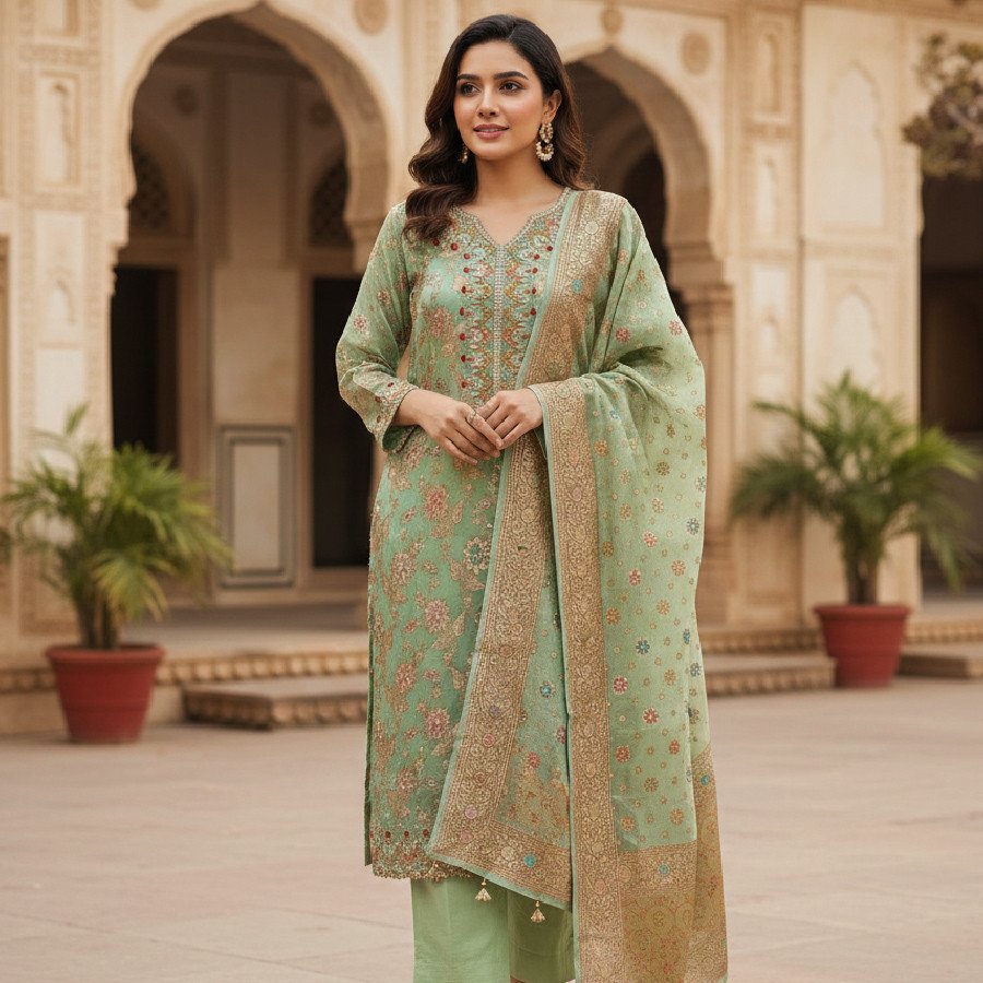 Pista Net Cut Dana Dress with Korean Silk Lining – Medium