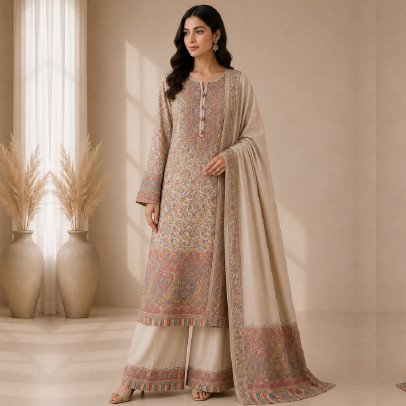 Women's 3 Piece Fully Embroidered Pashmina Suit
