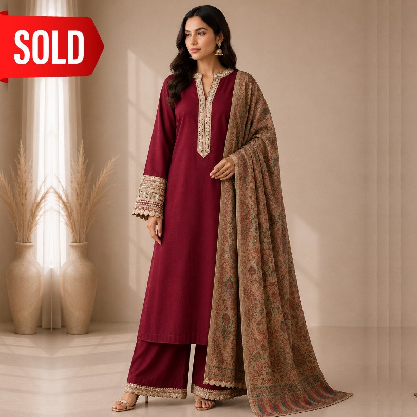 Women's 3 Piece Net Lace Pashmina Suit