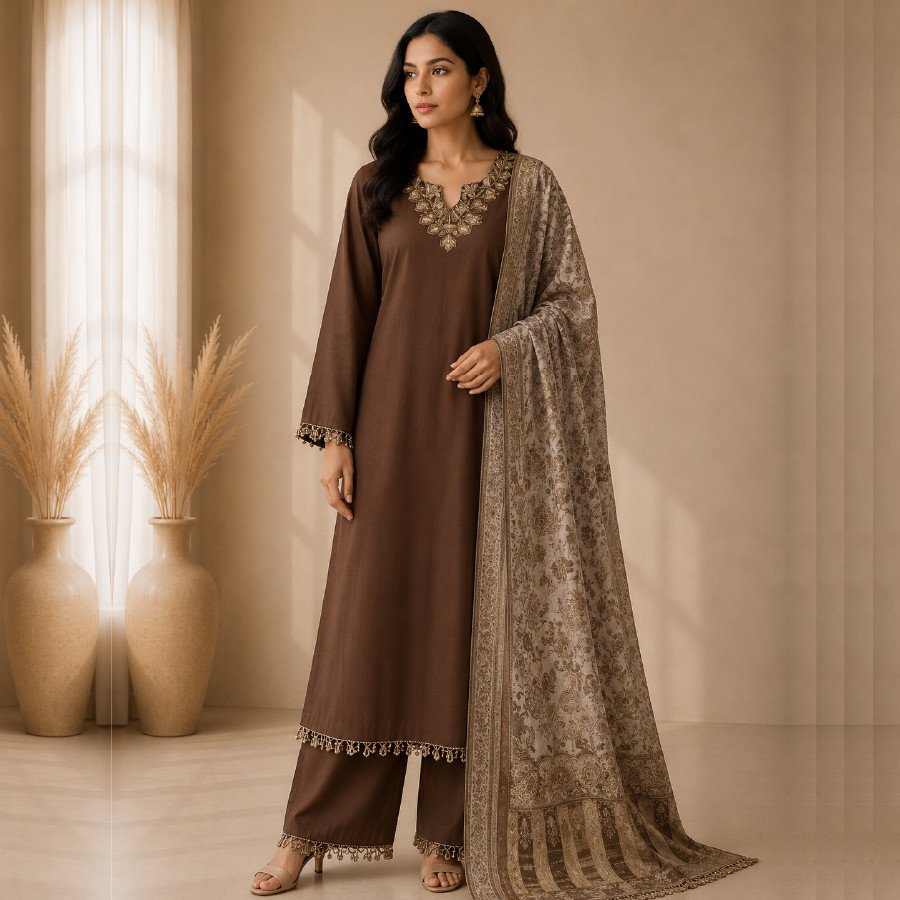 Women's 3 Piece Cut Dana Pashmina Suit